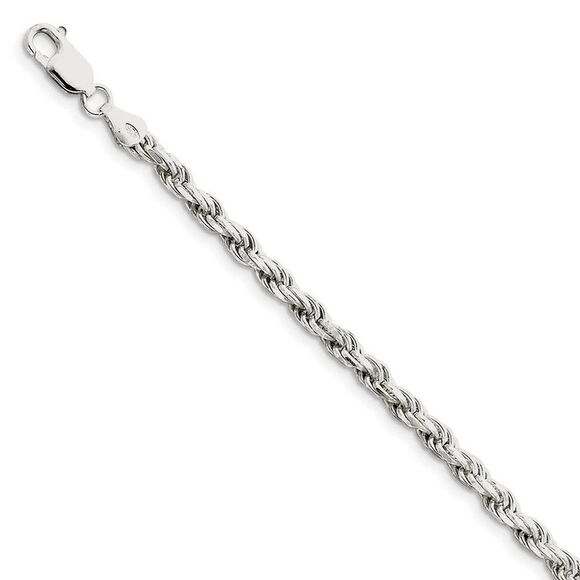 4.25mm Sterling Silver D/C Solid Rope Chain Anklet or Bracelet 9 Inch